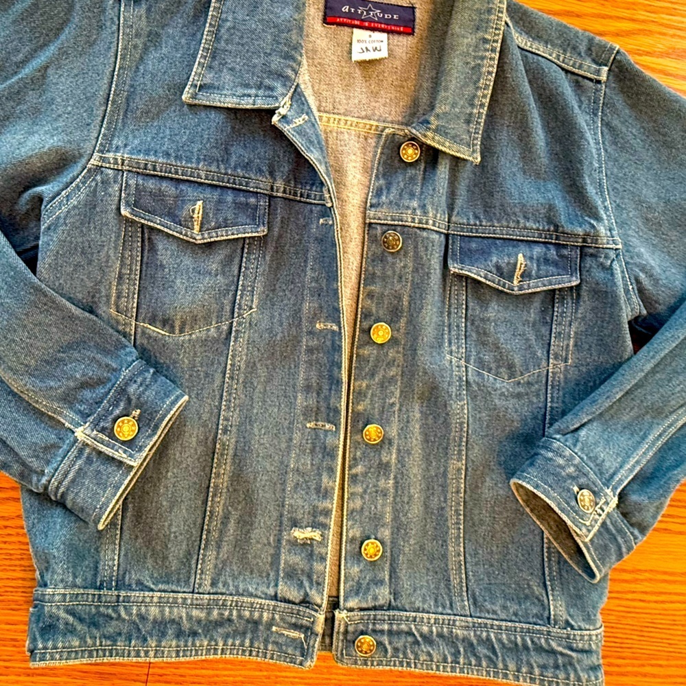 VTG Denim Jean Waist Jacket with Metal Embossed Buttons by Attitude. Western